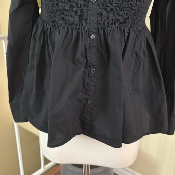Halogen Long Sleeve Off-Shoulder Smocked Peplum Black Top Size Medium Petite - Picture 3 of 11